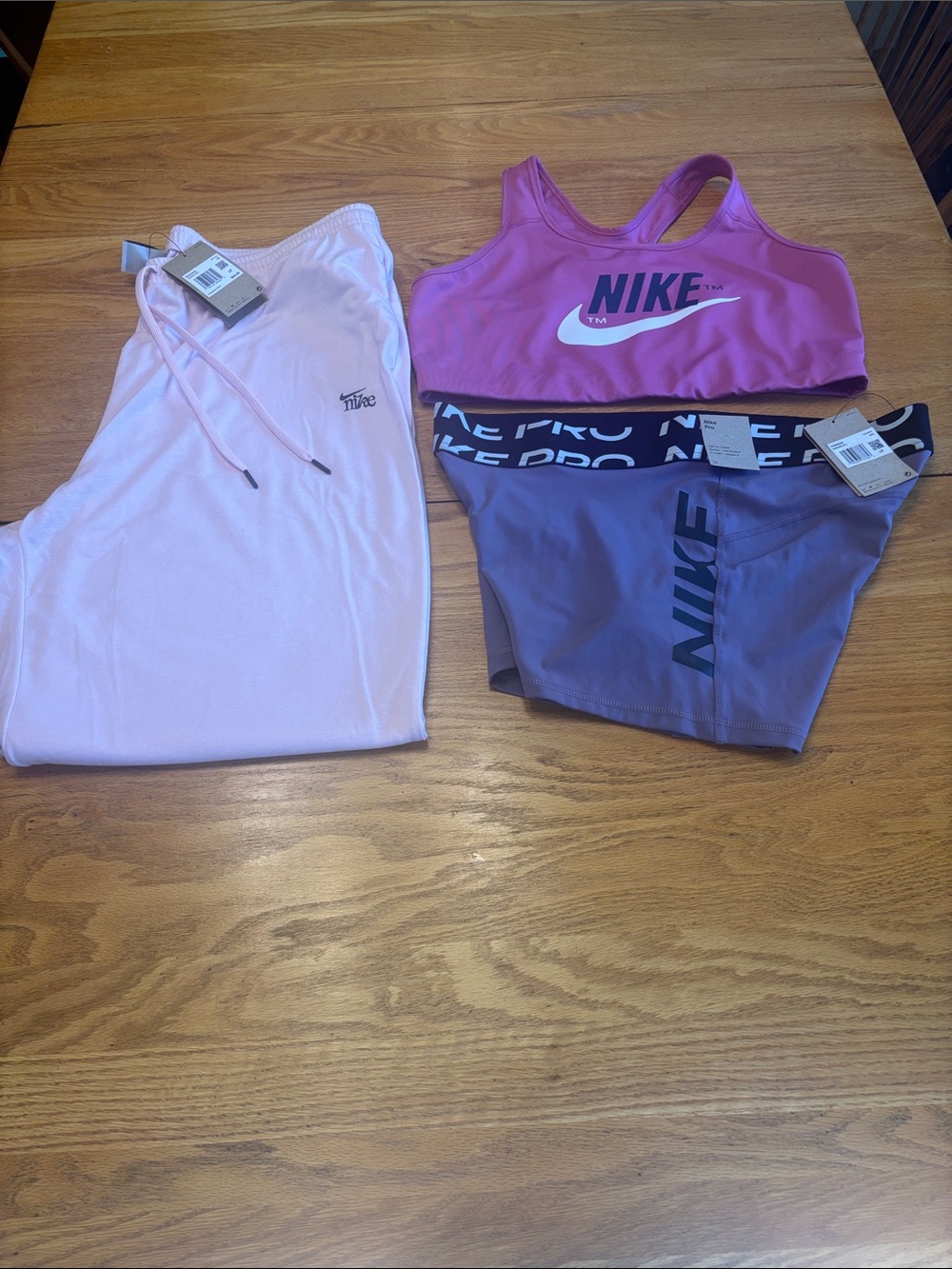 Nike Pink Sports Bra w/ Purple Shorts Light Pink Joggers 2 tops are 2x, pants 1x - Picture 5 of 13